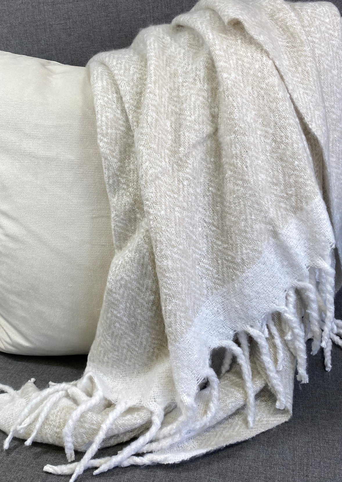 Luxury Throw – 50" × 60" – Faux Mohair Herringbone Grey