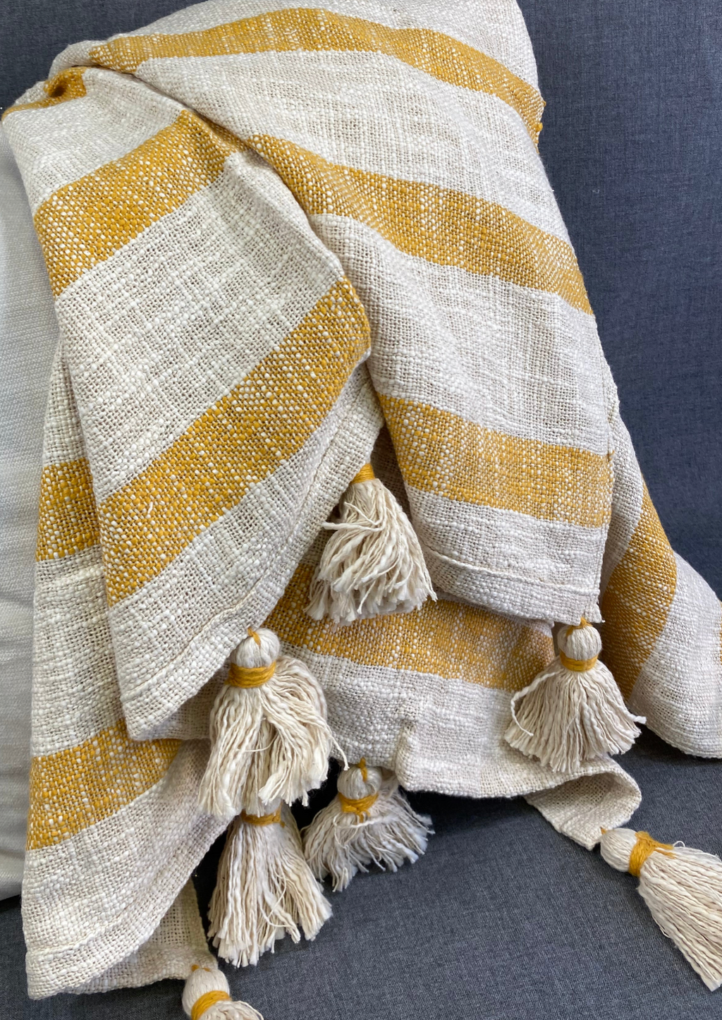 Luxury Throw – 50" × 60" – Stripe Tassel Mustard