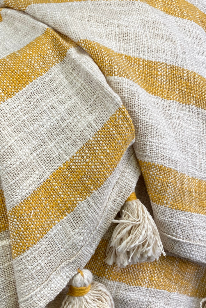 Luxury Throw – 50" × 60" – Stripe Tassel Mustard