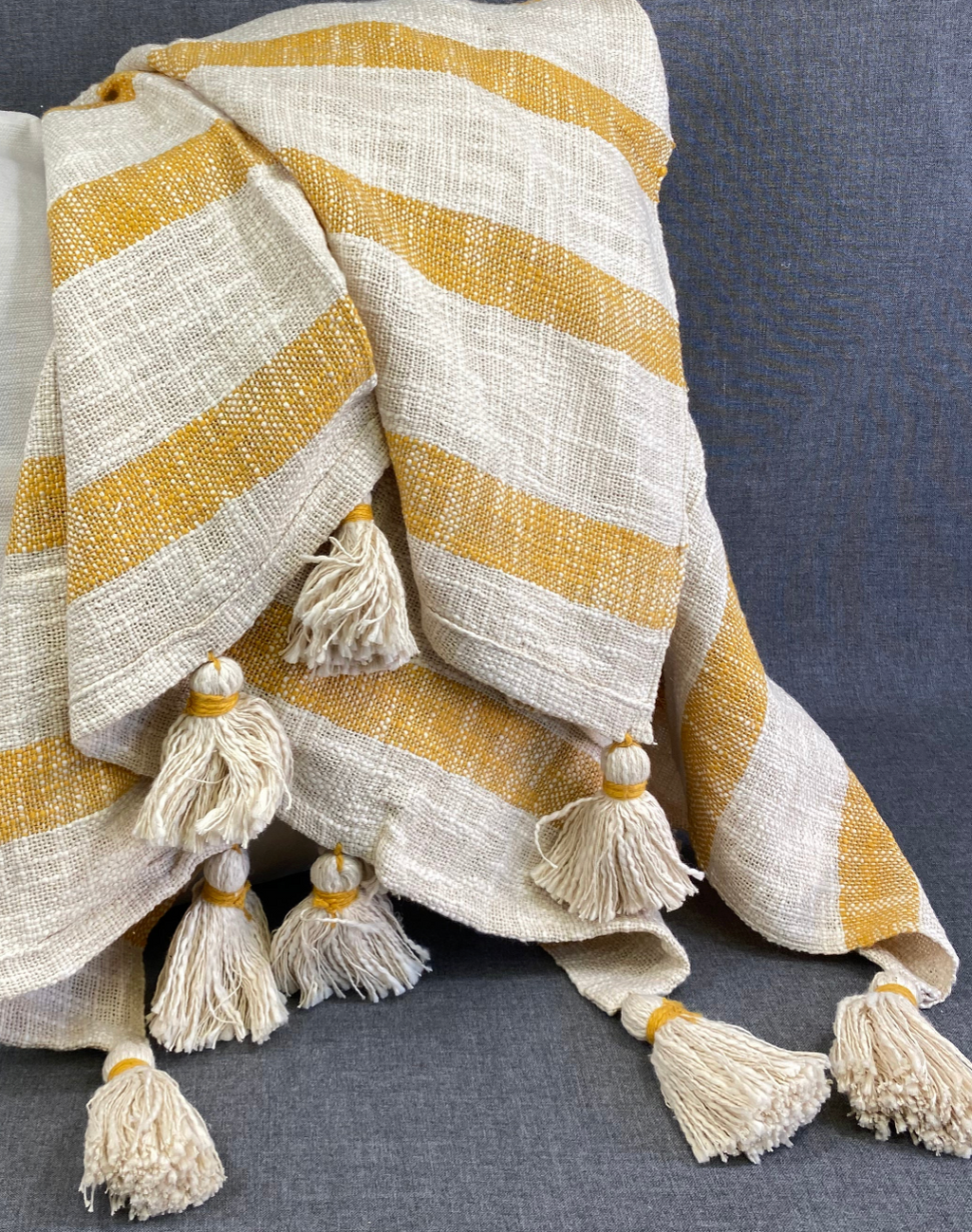 Luxury Throw – 50" × 60" – Stripe Tassel Mustard
