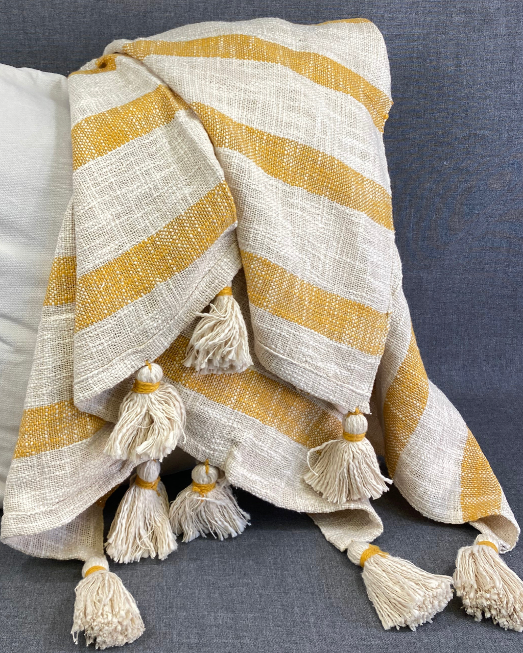 Luxury Throw – 50" × 60" – Stripe Tassel Mustard