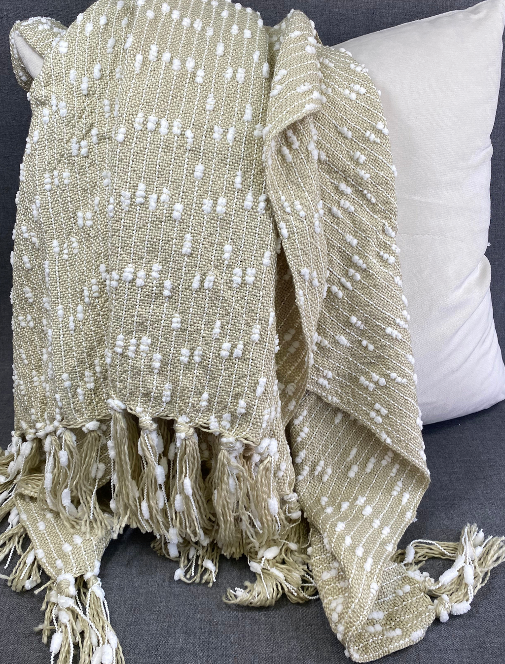 Luxury Throw – 50" × 60" – Petite PomPom Design Vanilla