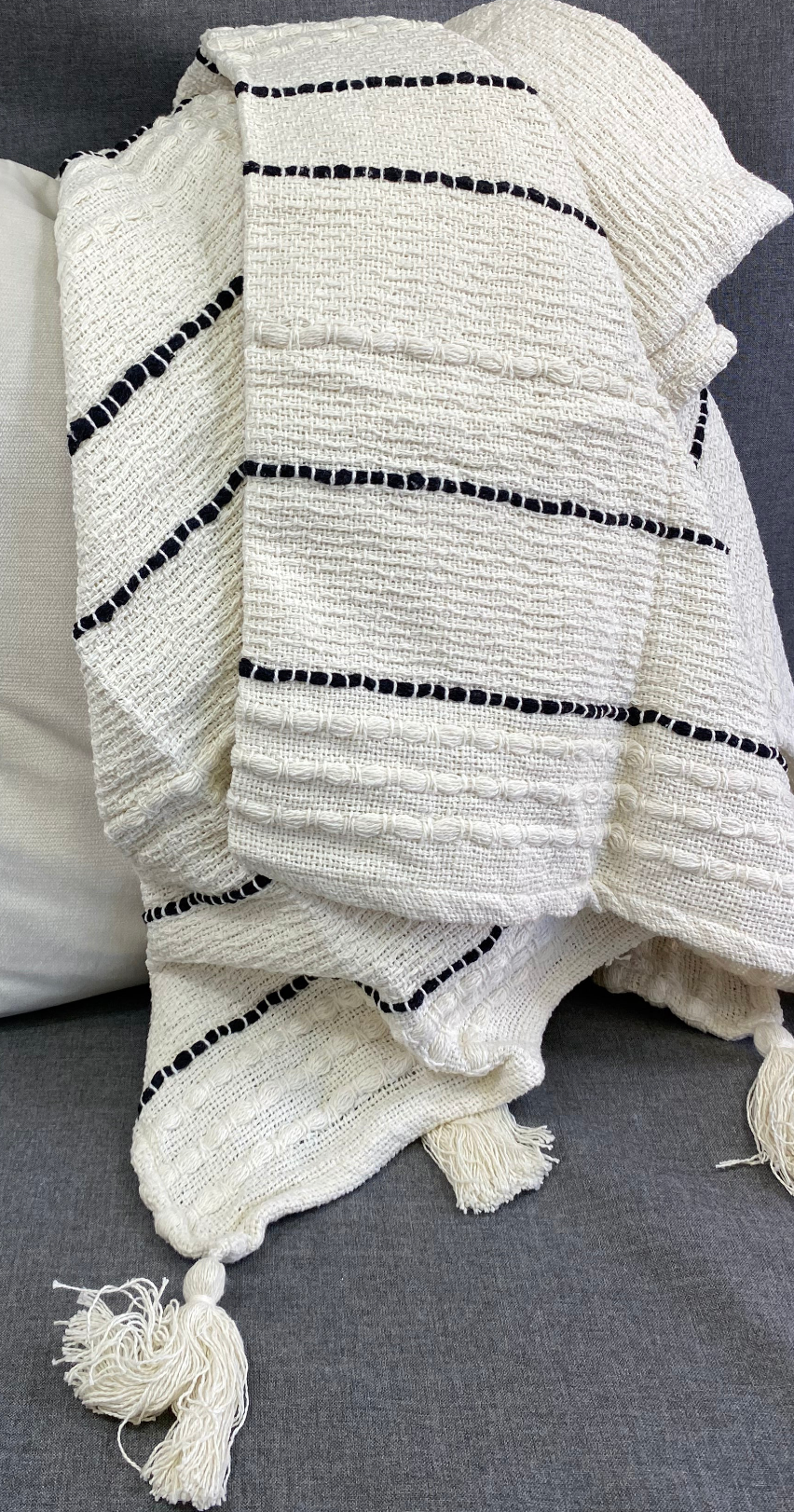 Luxury Throw – 50" × 60" – Striped Chunky Ivory Tassel Throw