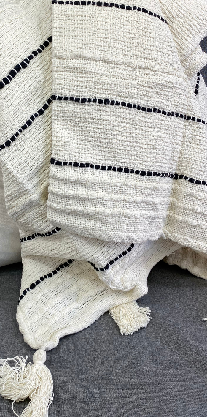 Luxury Throw – 50" × 60" – Striped Chunky Ivory Tassel Throw