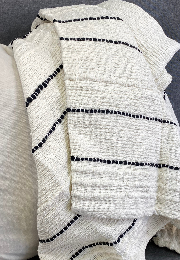 Luxury Throw – 50" × 60" – Striped Chunky Ivory Tassel Throw