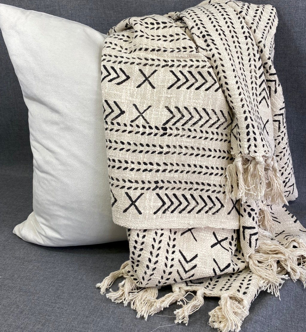 Luxury Throw – 50" × 60" – Mudcloth Black & White