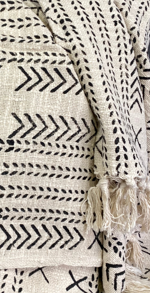Luxury Throw – 50" × 60" – Mudcloth Black & White
