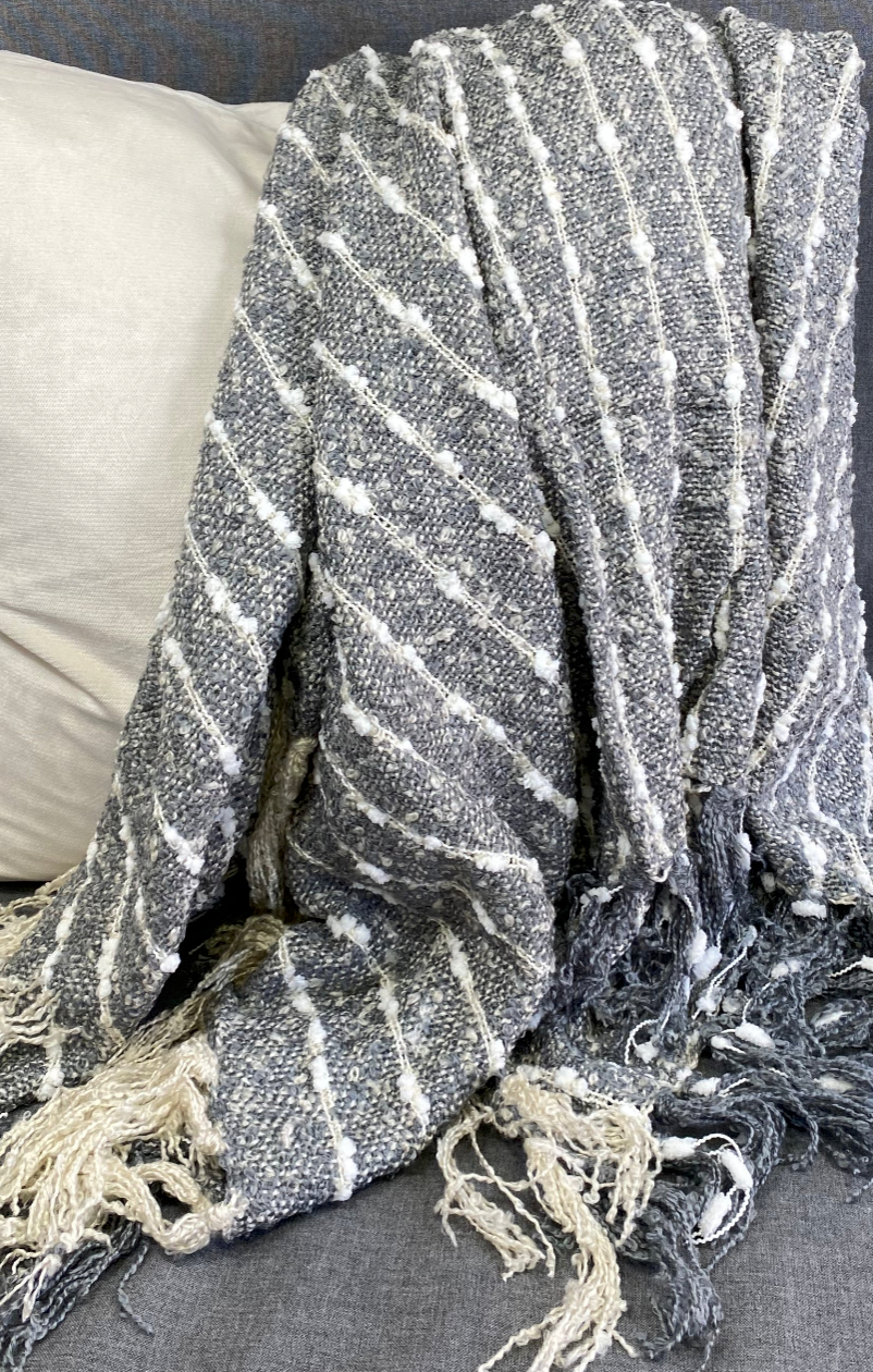 Luxury Throw – 50" × 60" – Grey and White Knit Stripe