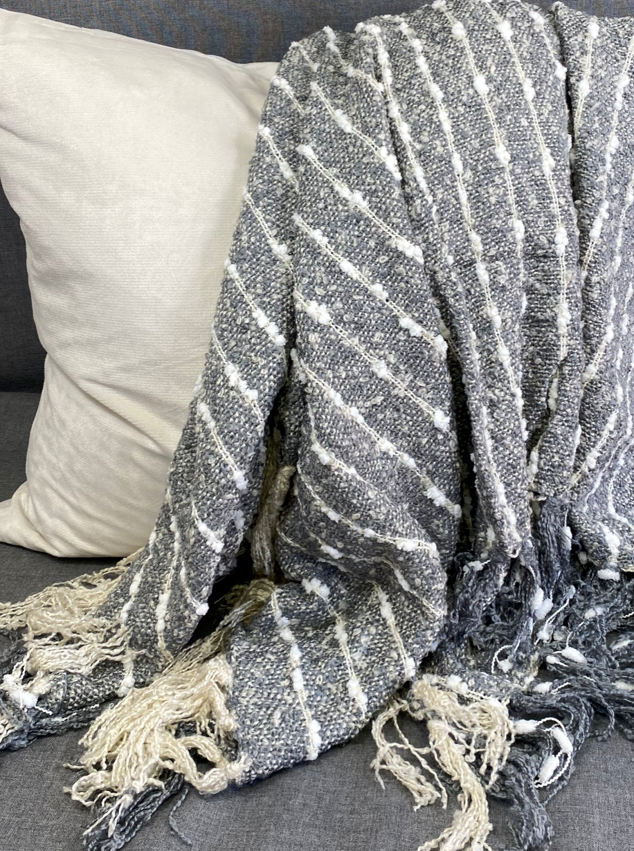Luxury Throw – 50" × 60" – Grey and White Knit Stripe