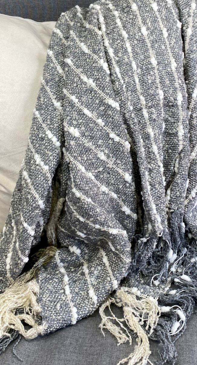 Luxury Throw – 50" × 60" – Grey and White Knit Stripe