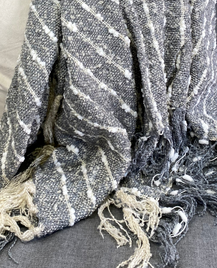 Luxury Throw – 50" × 60" – Grey and White Knit Stripe