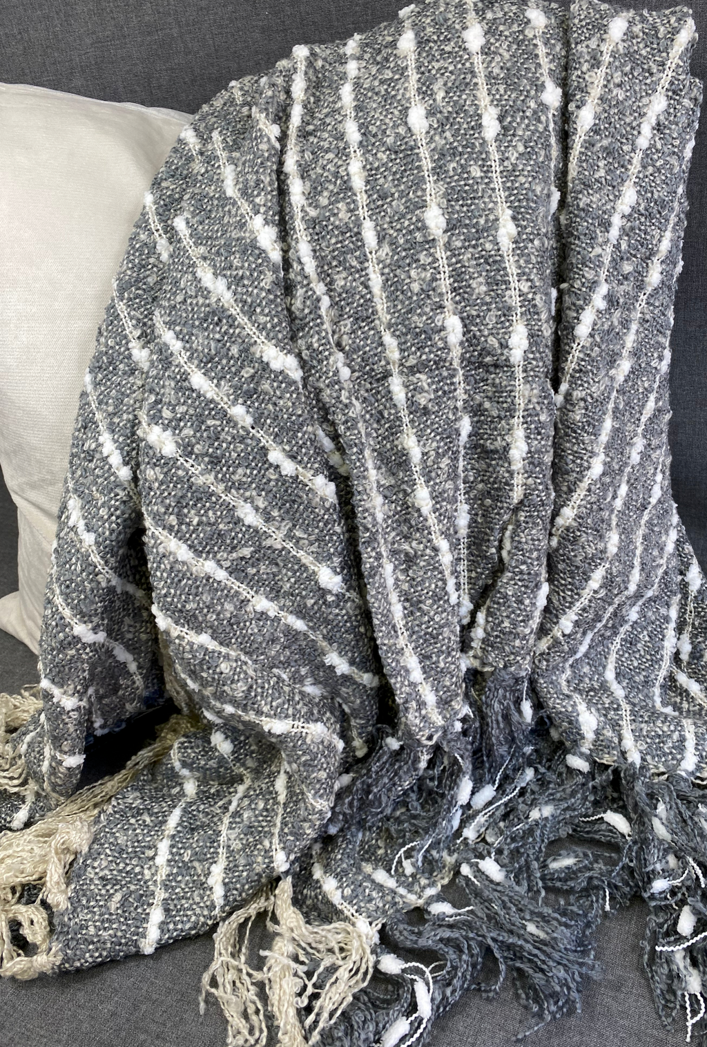 Luxury Throw – 50" × 60" – Grey and White Knit Stripe