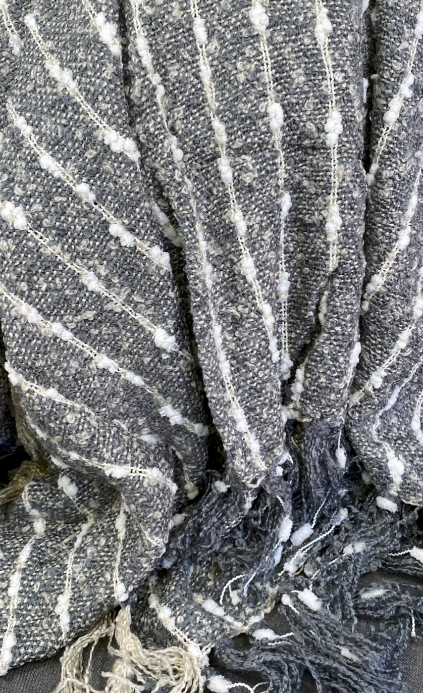 Luxury Throw – 50" × 60" – Grey and White Knit Stripe