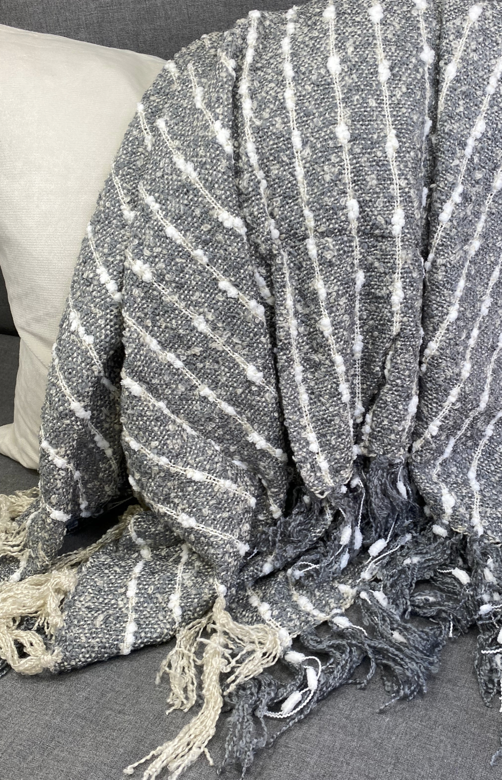 Luxury Throw – 50" × 60" – Grey and White Knit Stripe