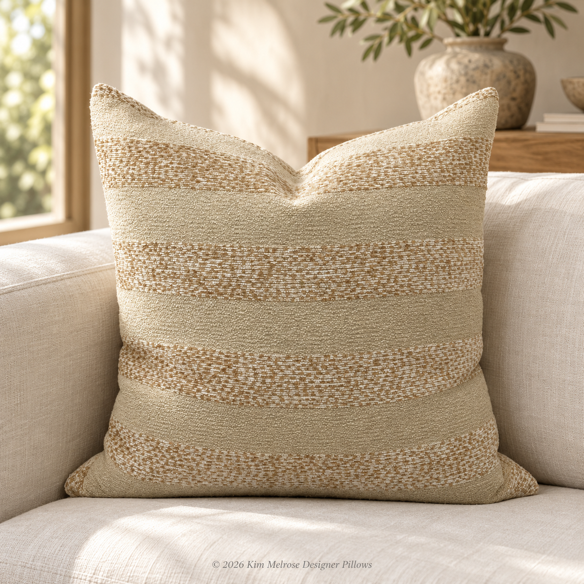 Country Linen Stripe – 24" x 24" Luxury Square Pillow