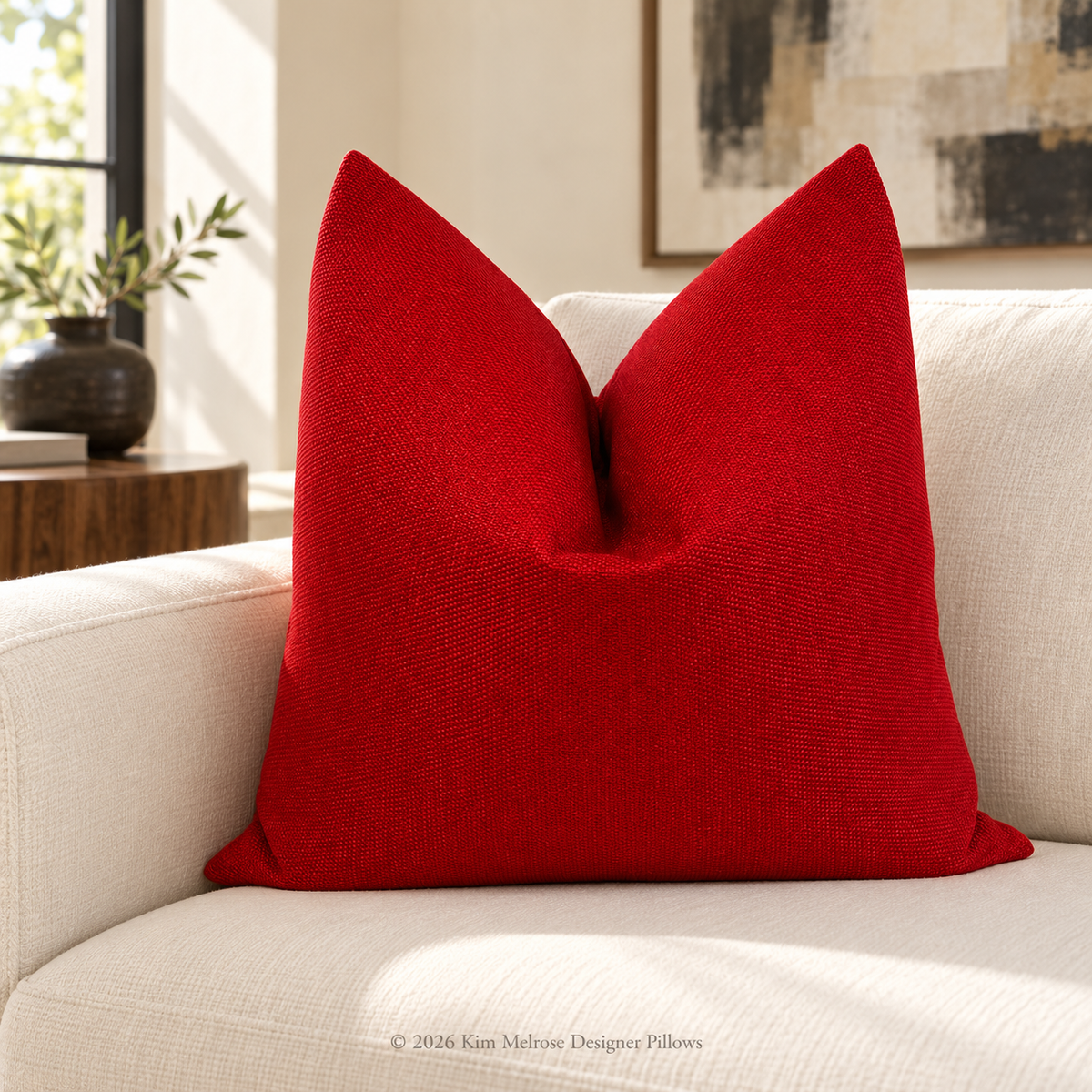 Fire Engine Red – 24" × 24" Luxury Square Pillow