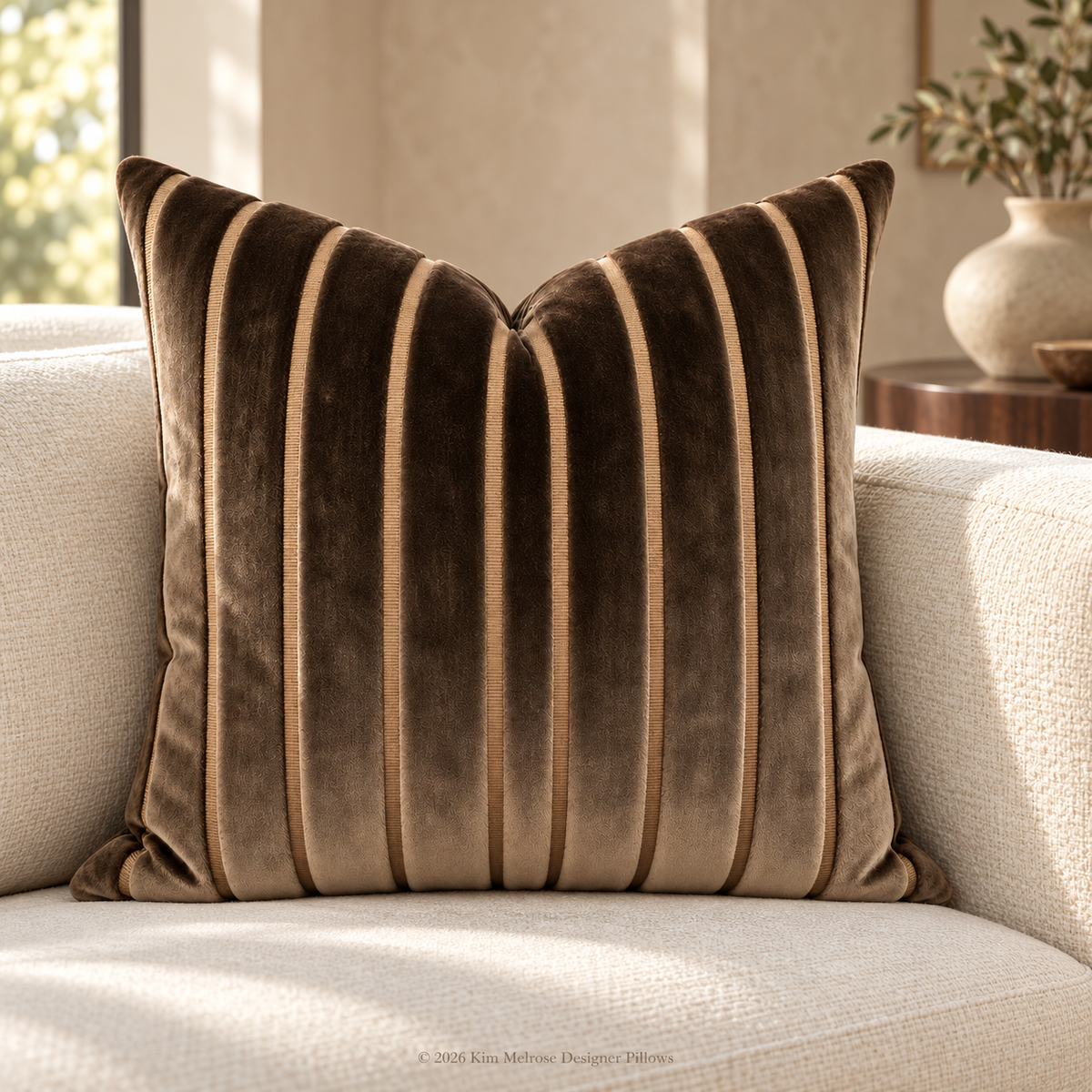 Elysian Stripe Chocolate – 24" × 24" Luxury Square Pillow