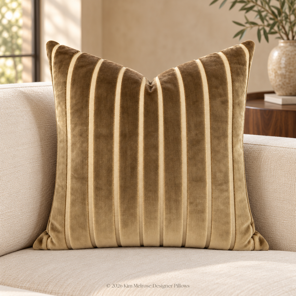 Elysian Stripe Walnut – 24" × 24" Luxury Square Pillow
