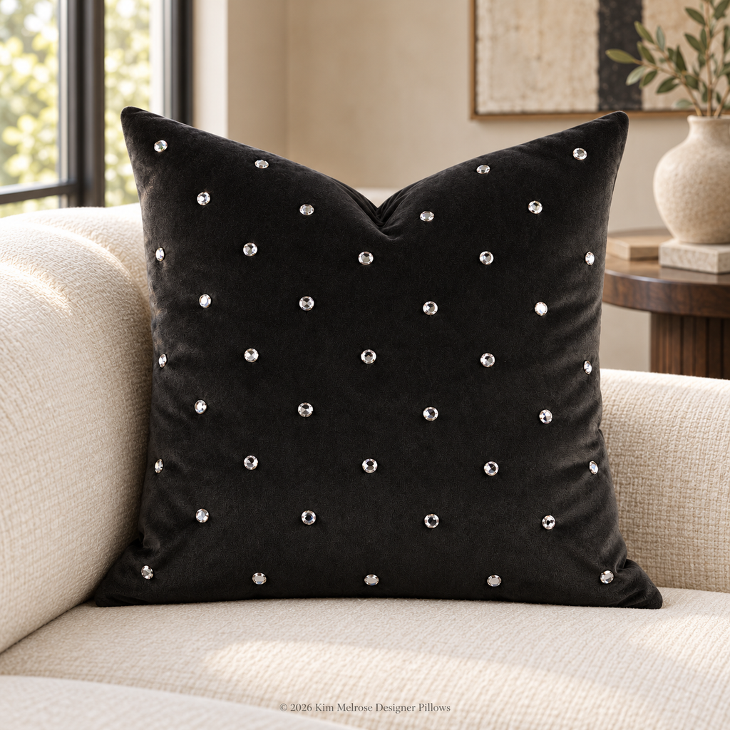 Jewels Charcoal – 24" × 24" Luxury Square Pillow