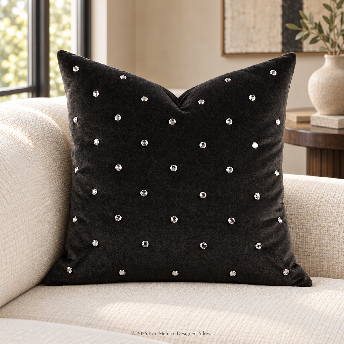 Jewels Charcoal – 24" × 24" Luxury Square Pillow