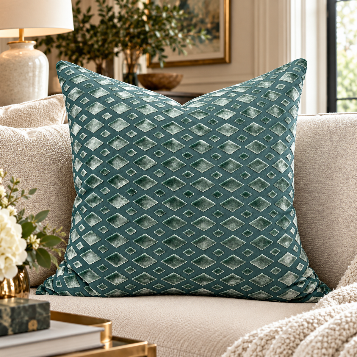 Bassey Seafoam – 24" × 24" Luxury Square Pillow