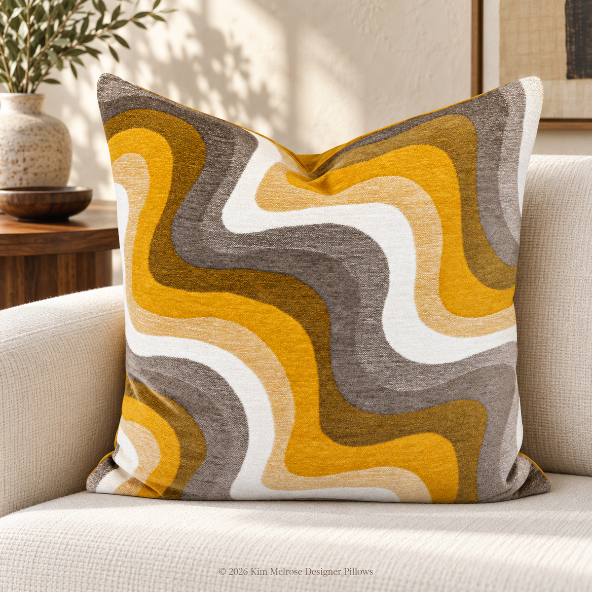 Saffron Swirl – 24" × 24" Luxury Square Pillow