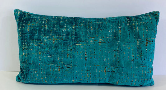 Luxury Lumbar Pillow 24" x 14" - Moonstruck Lumbar-Peacock; Bright Turquoise lush velvet with gold/yellow background