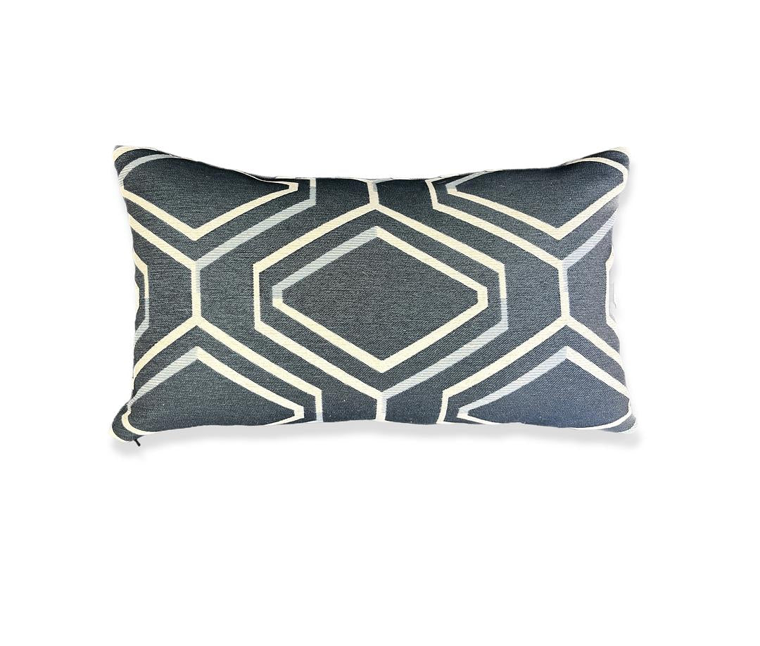 Luxury Lumbar Pillow - 24" x 14" - Geo Blue; Blue,white and grays in Geometric Pattern (Copy)