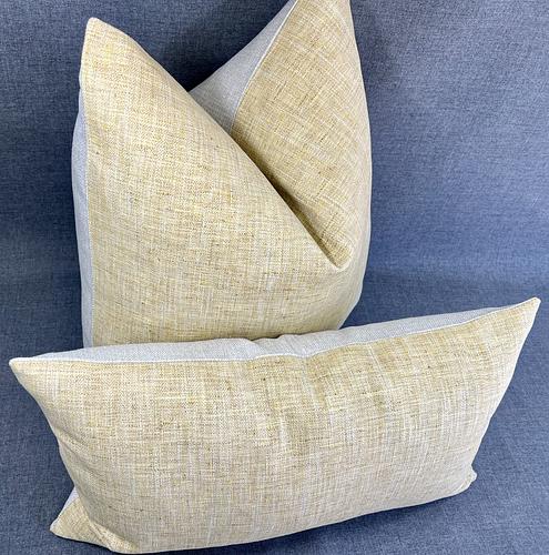 Luxury Pillow -  24" x 24" - Honey Mustard; Textured/Linen Honey color fabric with hues of ivory/beige and a solid ivory back.