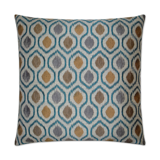 Luxury Pillow - 24" x 24" - Brandon Turquoise; Teal, gold & gray design on a cream background