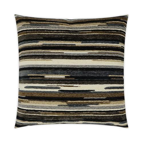 Lumbar Pillow - 24" x 14" - Vivid-Greystone; Lush textured neutral stripes of brown, white, gray, black, ivory and cream. back is a solid plush ivory fabric