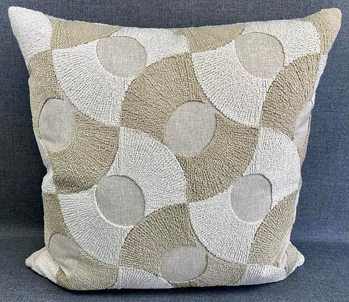 Luxury Pillow -  24" x 24" -  Montecito Moons; - Ivory and tan embroidered circles on a light taupe background same on both sides