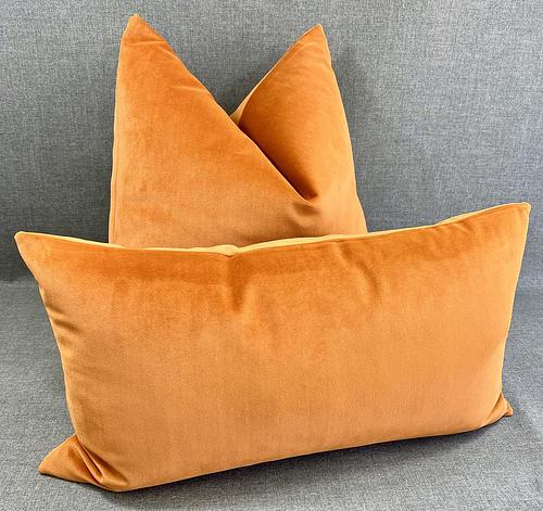 Luxury Lumbar Pillow - 24" x 14" - Cinnamon Velvet; Bright orange solid in a creamy smooth velvet fabric on both sides