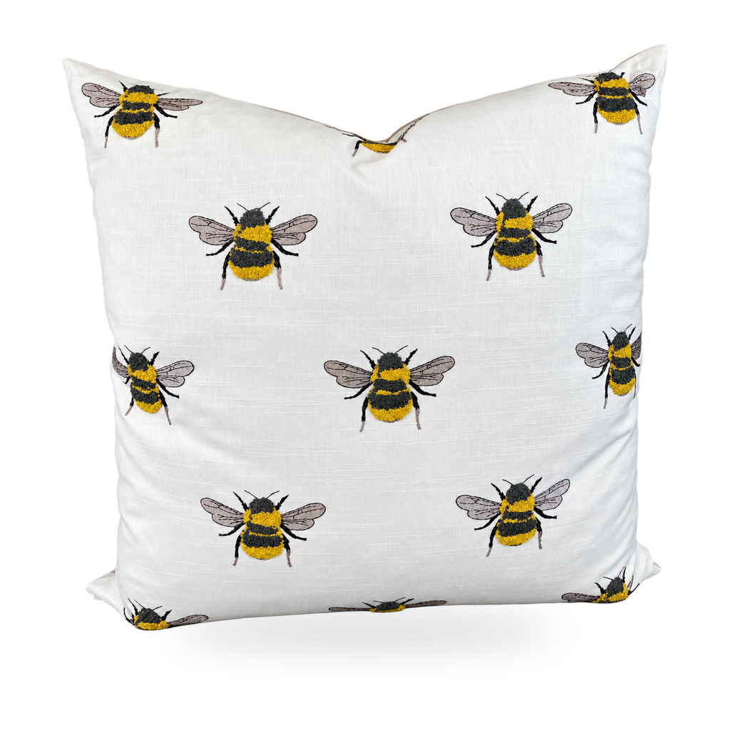 Busy Bee White – 24" × 24" Luxury Square Pillow