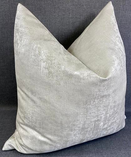 Luxury Pillow -  24" x 24" -  Frosty Morning; A lightly textured fabric.  When catching the light there is a little shimmer to give depth to the light cream color.On the other side its a solid linen fabric.