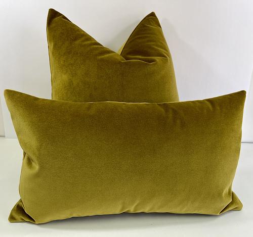 Luxury Lumbar Pillow - 24" x 14" - French Lawn; Yellow chartreuse color solid in a creamy smooth velvet fabric on both sides