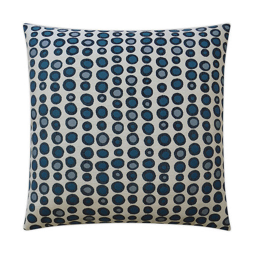 Luxury Pillow - 24" x 24" -  Spotify; Embroidered shades of blue in the shape of circles outlined in very dark blue almost black stitching on a crisp white background. Same on both sides