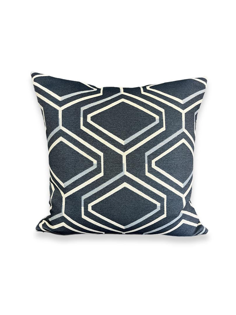 Luxury Pillow -  24" x 24" - Geo Blue; Blue,white and grays in Geometric Pattern