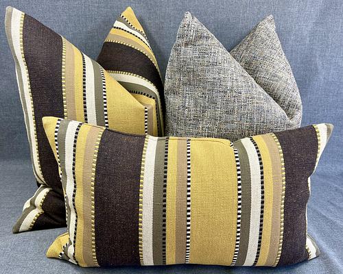 Lumbar Pillow - 24" x 14" -Bohemian; Lush textured stripes of gold.tans,creams, whites, taupes and black