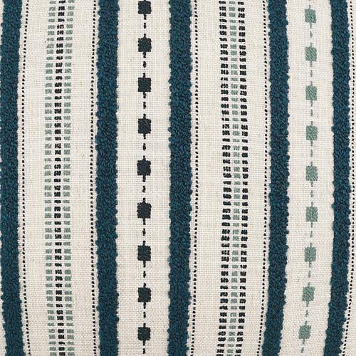 Luxury Pillow - 24" x 24" - Xuma-Blue; Embroidered  stripes of blues and teal over an ivory linen background