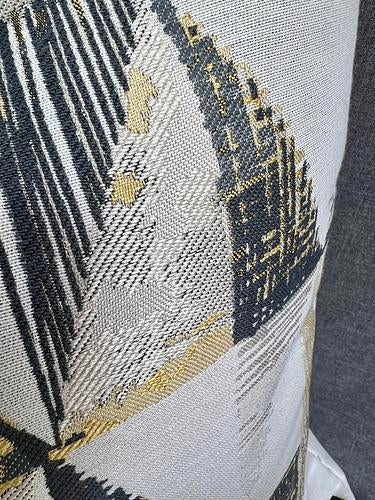 Luxury Lumbar Pillow - 24" x 14" Perspective Lumbar-Golds & Grays in an abstract design embroidered over an ivory background