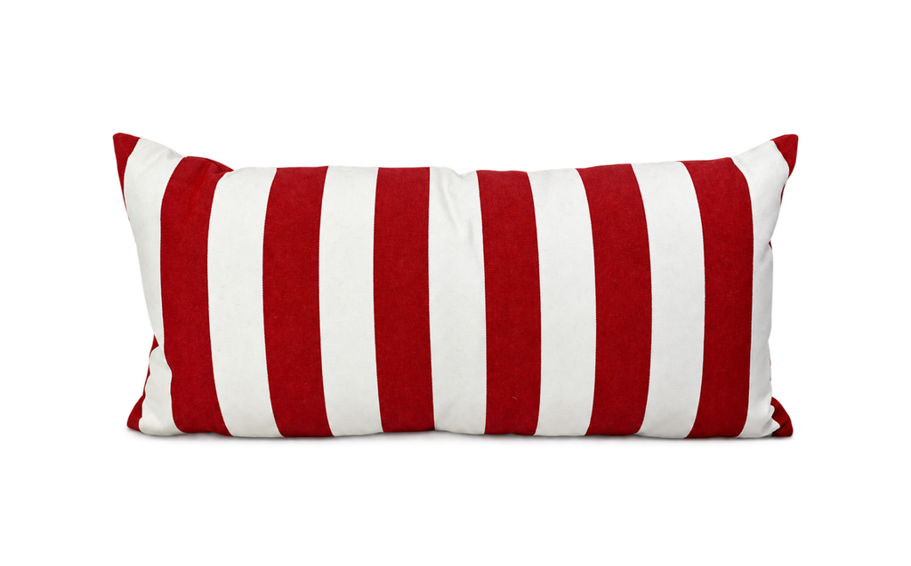 Cafe Stripe Red – 22" × 12" Luxury Outdoor Lumbar Pillow
