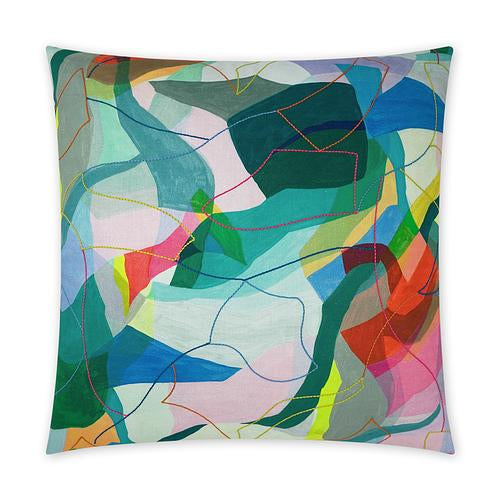 Luxury Pillow -  24" x 24" - Koones; Abstract pattern with blues, pinks and greens