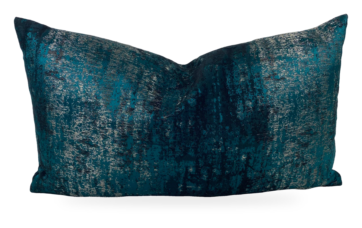 Aurora Peacock – 24" × 14" Luxury Lumbar Pillow