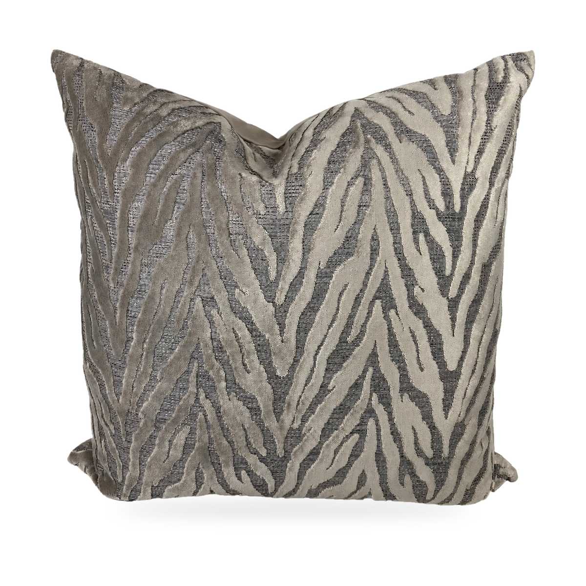 Decorative pillow with zebra pattern on a plain background