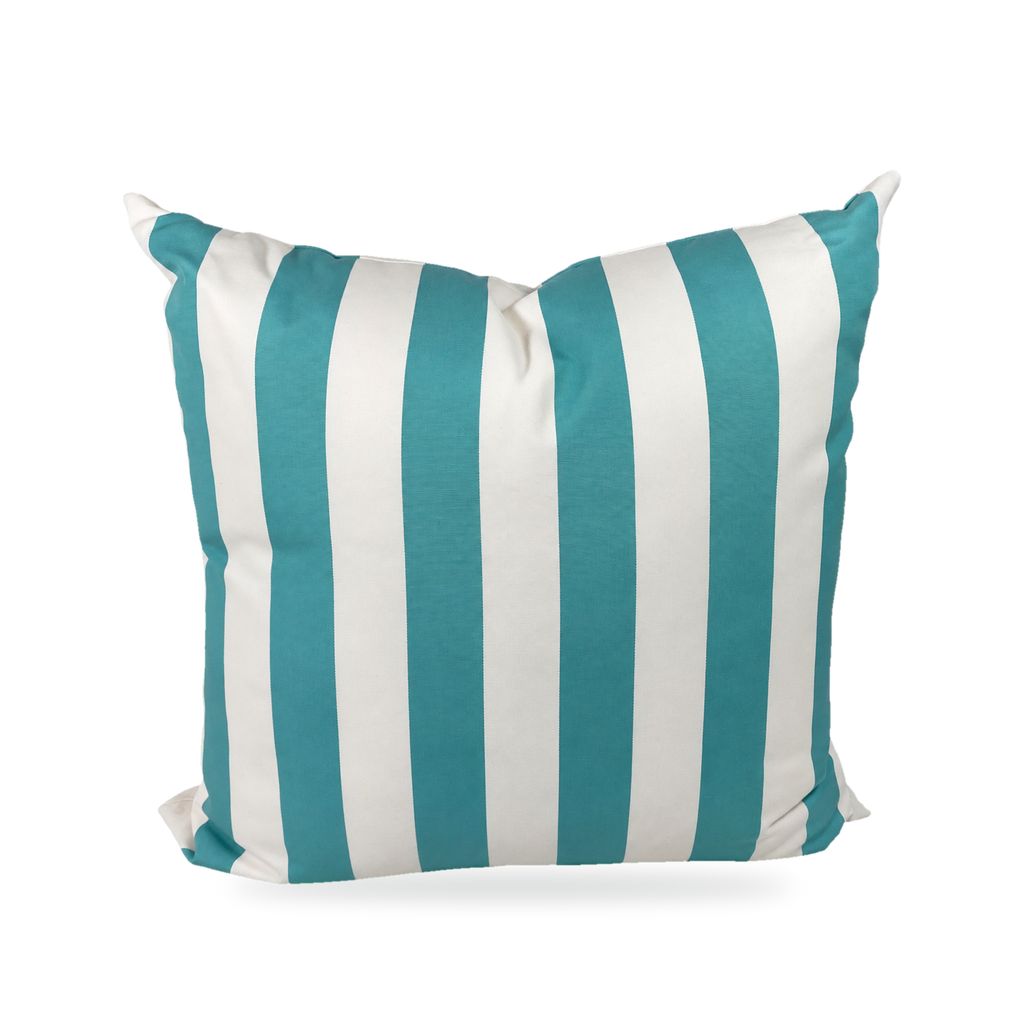Cafe Stripe Aqua – 22" × 22" Luxury Outdoor Square Pillow