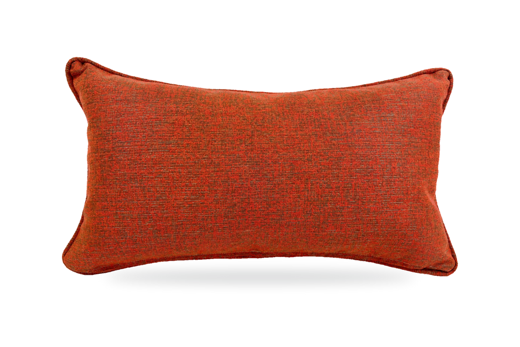 A rectangular lumbar throw pillow in a textured rust-orange fabric, shown against a plain white background with a soft drop shadow.