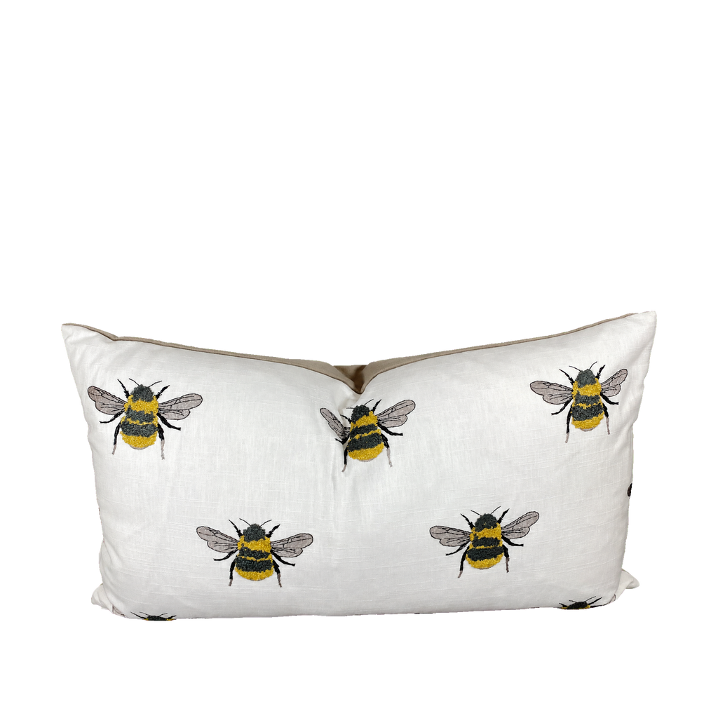 Busy Bee White – 24" × 14" Luxury Lumbar Pillow