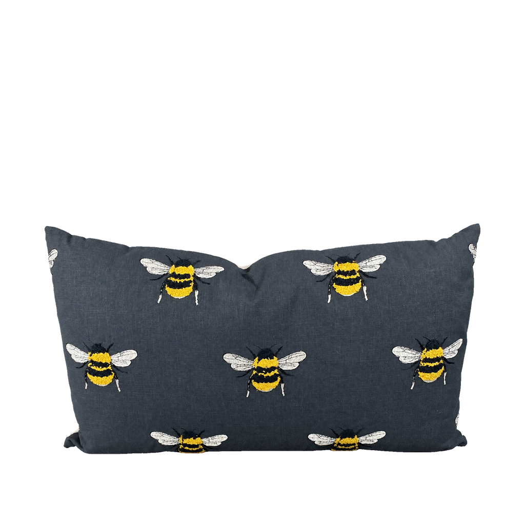 Busy Bee Charcoal – 24" × 14" Luxury Lumbar Pillow