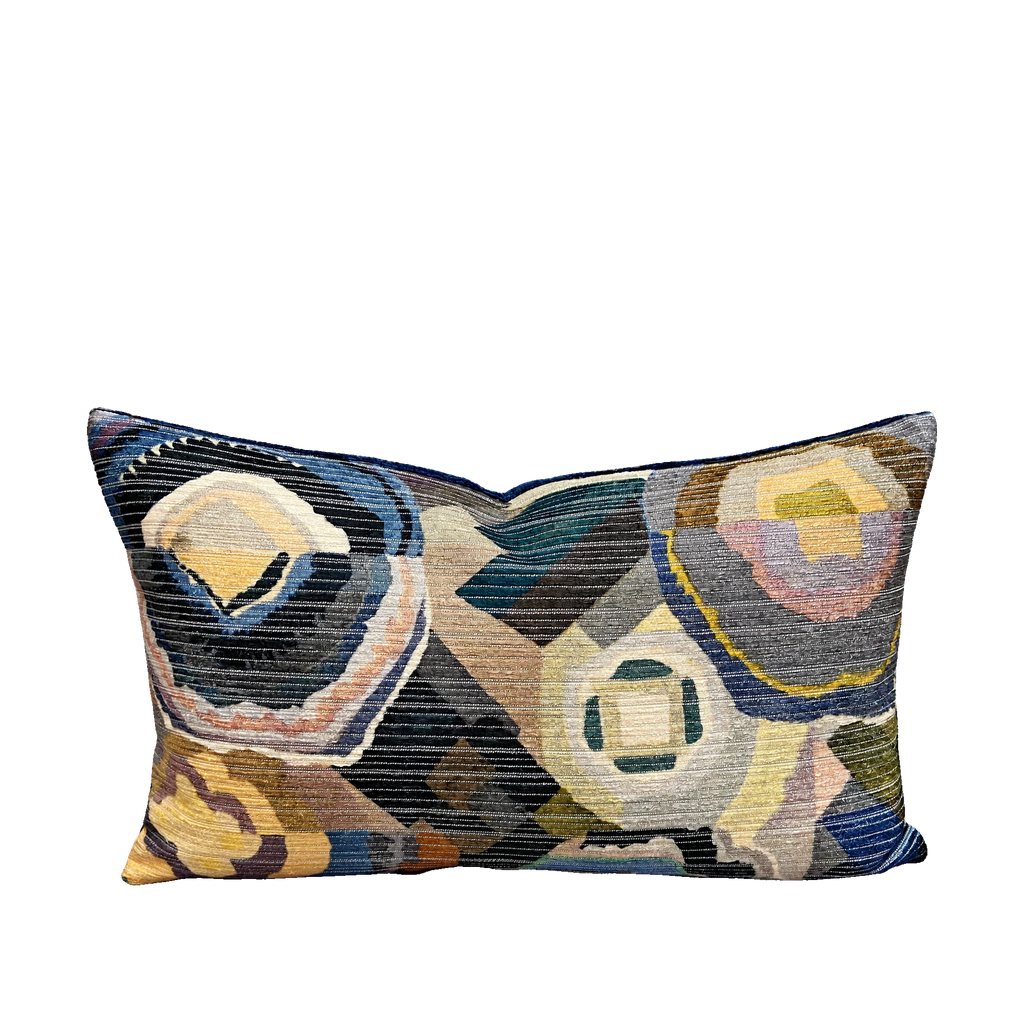 Navy Color Bloom – 24" × 14" Luxury Lumbar Pillow
